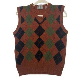 Vintage Lambswool Argyle Sweater Vest rust Orange Green L Kensington Collection